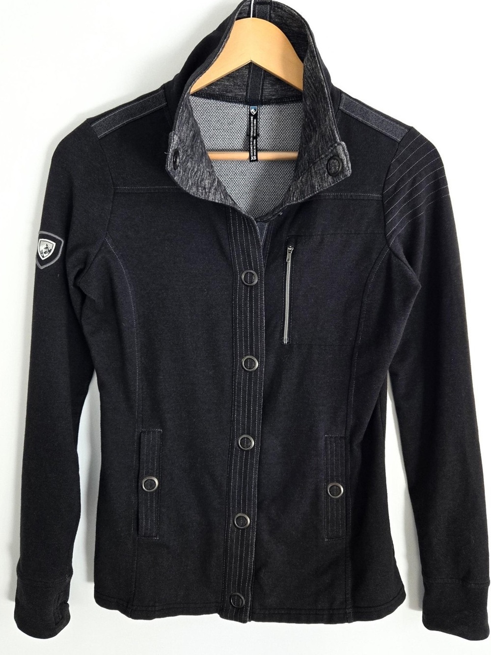KUHL Krush Long Sleeve Jacket Dark Grey Snap Button Lightweight Silver Zip Sz XS - Picture 3 of 15